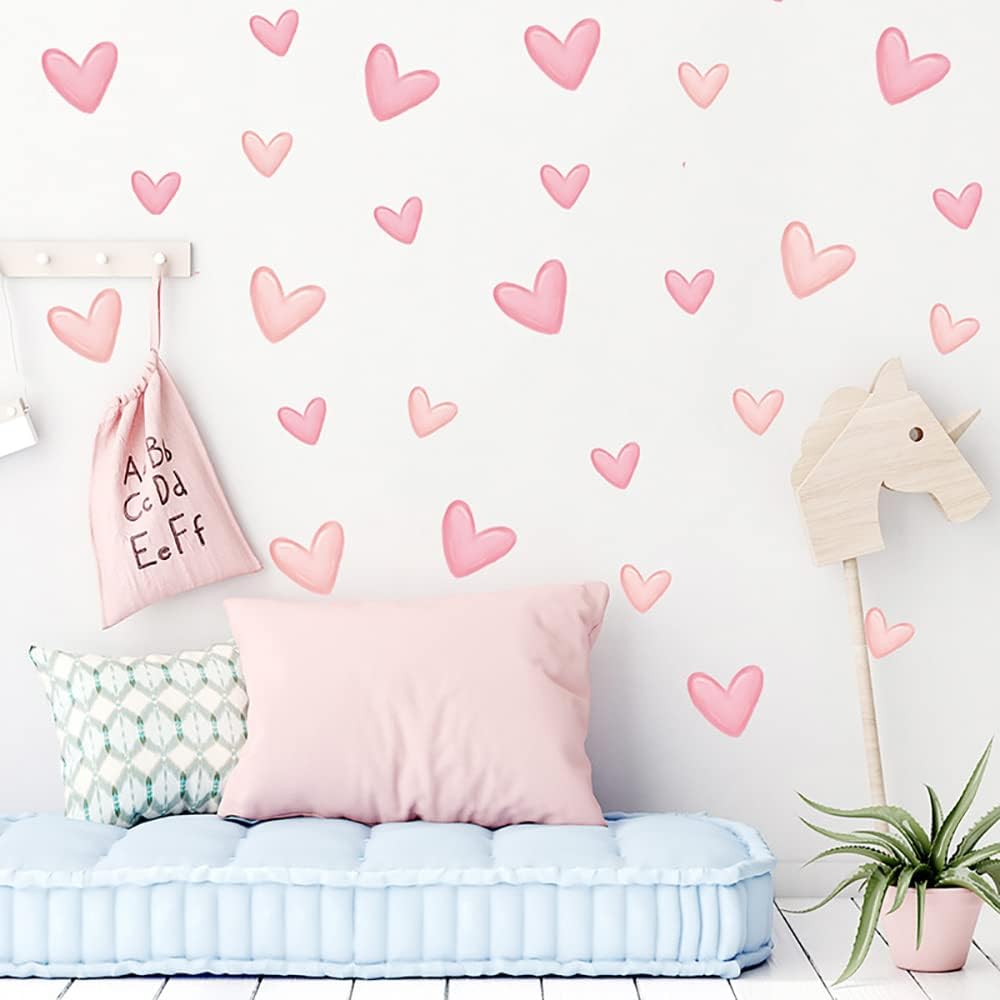 80PCS Pink Heart Wall Stickers for Room Decoration