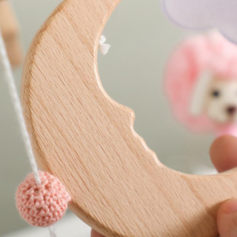 Baby Crib Mobile with Wooden Wind Chime Boho Decor Stars Clouds Moon