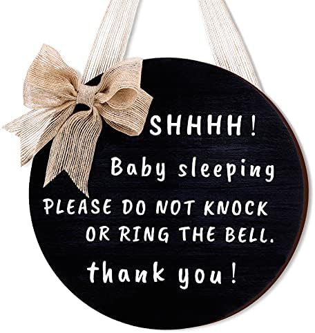Yalikop Cute Bow Baby Door Sign 10 Inches Round Black