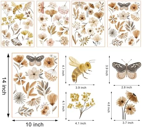 53 Pcs Boho Flower Wall Stickers Vintage Botanical Decor