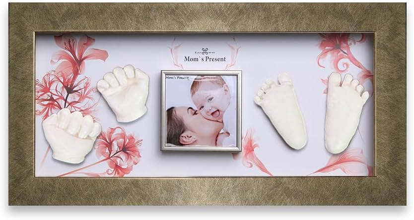 Momspresent Baby Hand Footprint Deluxe Casting Kit with Gold Frame