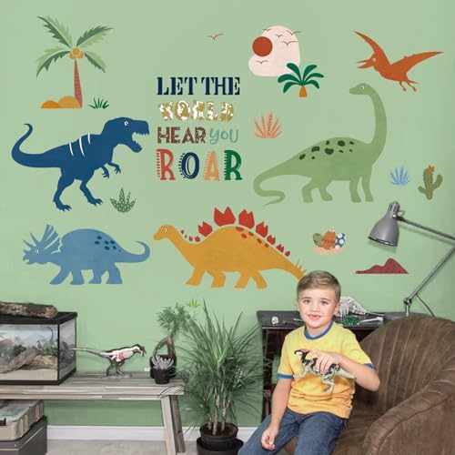 Boho Dinosaur Wall Decals for Kids Room and Playroom