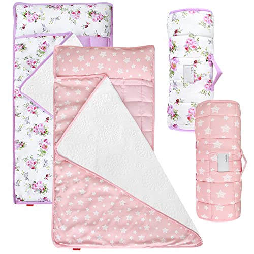 Toddler Nap Mat 2 Pack with Pillow and Fleece Blanket