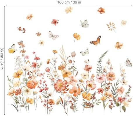 Boho Flower Wall Decals for Girls Room and Baby Nursery
