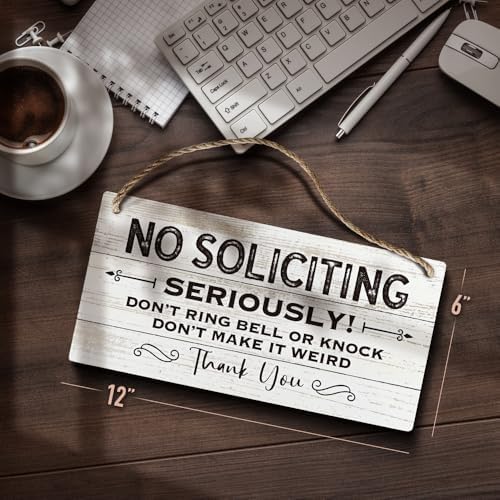 YZEXEZY No Soliciting Sign - 6x12 Inch Wood Hanging Door Sign