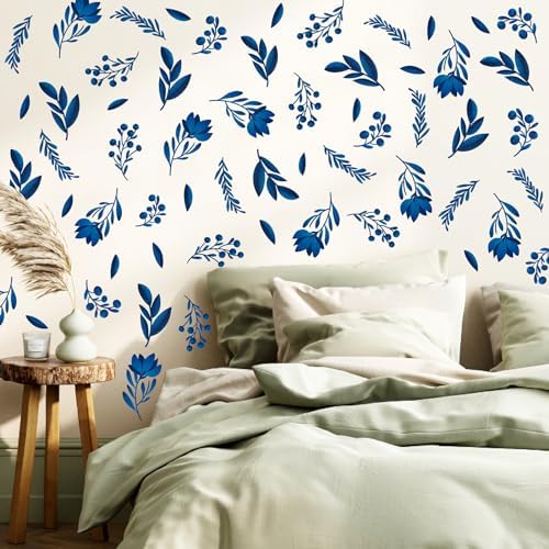 Blue Leaf Wall Stickers for Bedroom and Living Room Decor