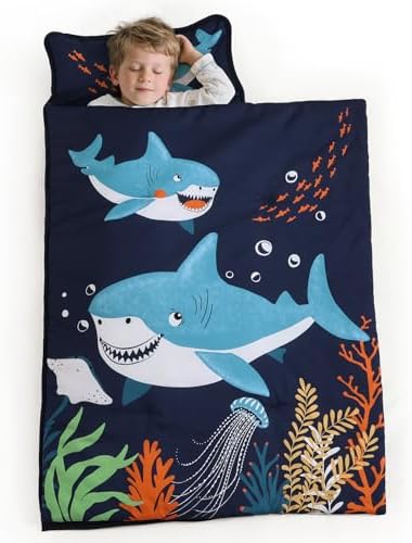 PHF Shark Toddler Nap Mat Set with Removable Pillow