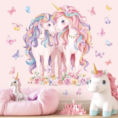 Decalmile 2 Large Unicorn Wall Decals for Kids Room and Baby Nursery