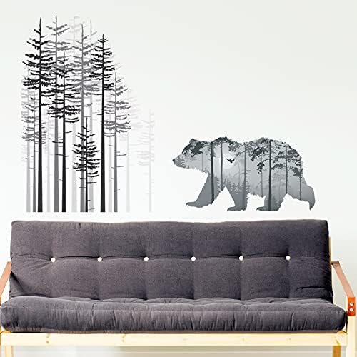 Outus 3 Sheets Forest Bear Wall Decals for Kids Room Decor