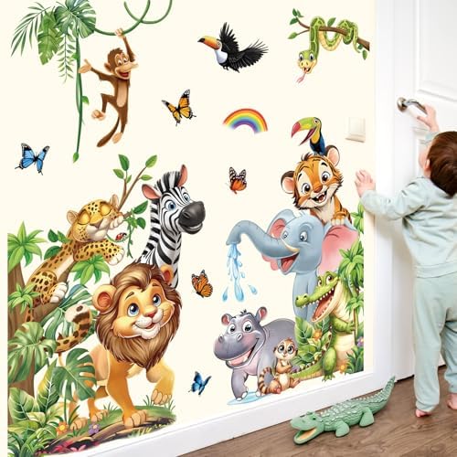 Jungle Animals Wall Stickers for Kids Room and Baby Nursery