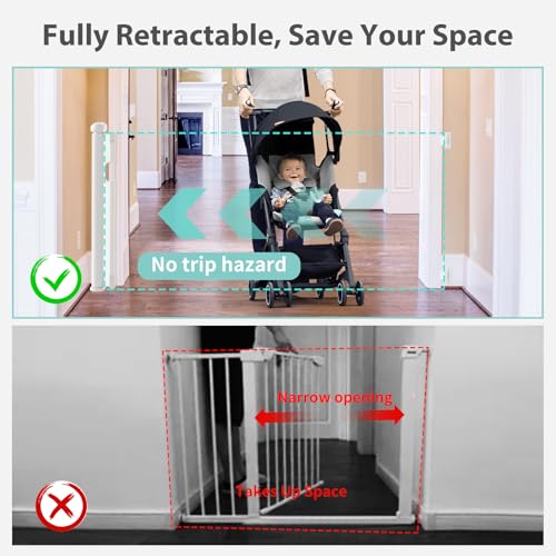 Retractable Baby Gate with Auto-Lock and Double Locking Safety