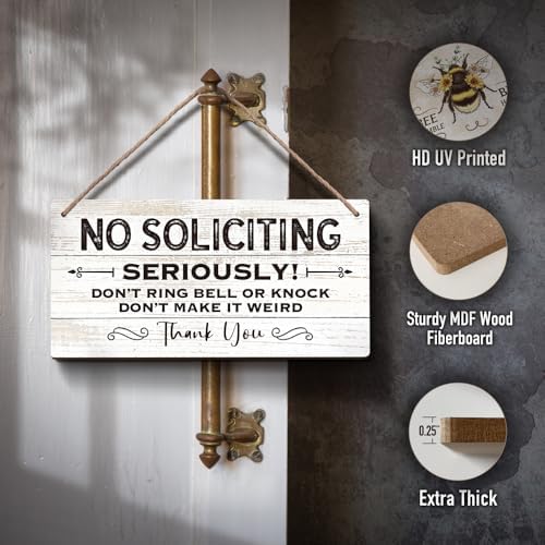YZEXEZY No Soliciting Sign - 6x12 Inch Wood Hanging Door Sign