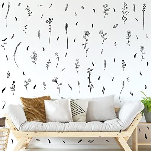Kazova Black Wildflower Wall Stickers for Kids Room Bedroom Decor