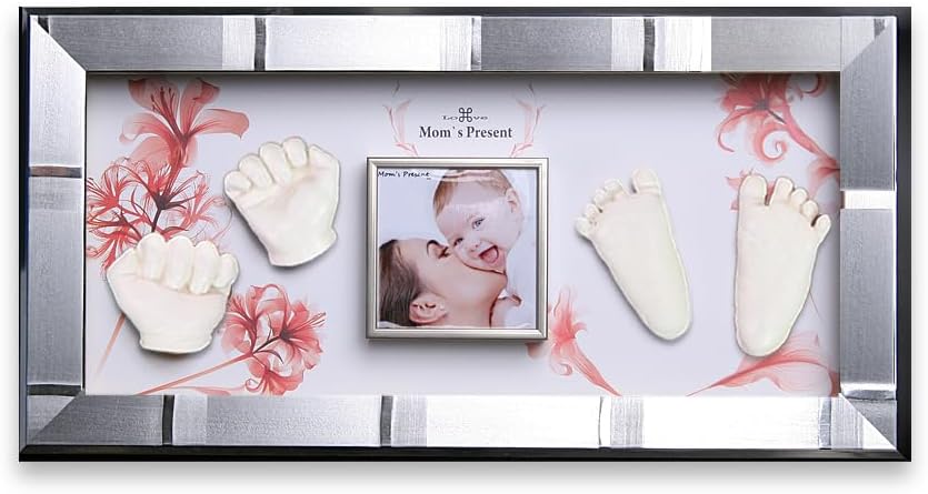 Love Moms Present Baby Hand Footprint Casting Kit with Silver Frame