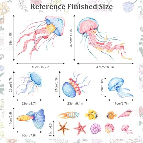 Decvictor Watercolor Jellyfish Wall Decals for Nursery Room Decor