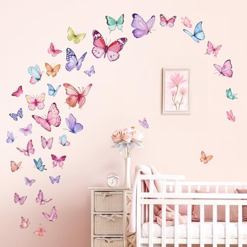 Wondever Watercolor Butterfly Wall Stickers for Girls Bedroom Baby Nursery