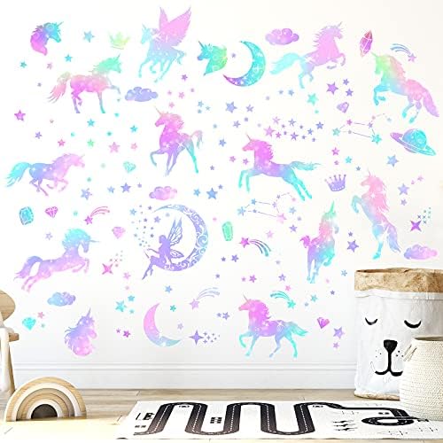 4 Sheets Unicorn Peel and Stick Wall Decal for Bedroom Playroom Living Room Decor