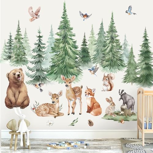 Wondever Large Pine Tree Animals Wall Stickers