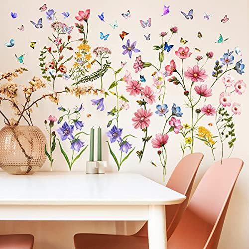 Colorful Flower Wall Stickers with Butterfly and Bee 88 Pcs Removable Decor