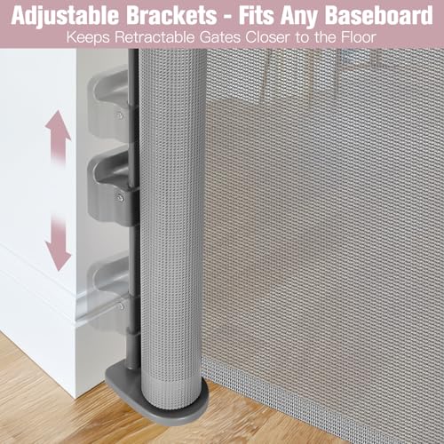 75 Inch Wide Retractable Baby Gate No Drilling Gray