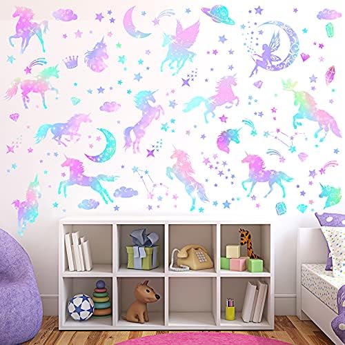 4 Sheets Unicorn Peel and Stick Wall Decal for Bedroom Playroom Living Room Decor