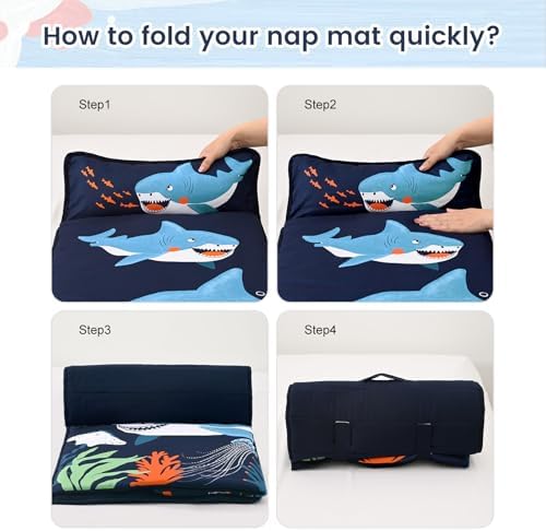 PHF Shark Toddler Nap Mat Set with Removable Pillow
