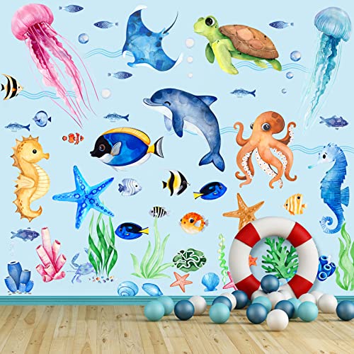 4 Sheets Ocean Fish Wall Decals Stickers for Kids Nursery Decor