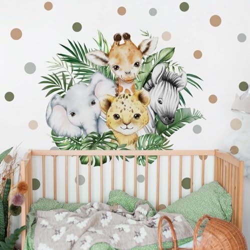Watercolor Jungle Animal Wall Decal for Baby Room Decor