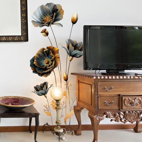 Large 3D Flowers Wall Decals - Gold and Black Design
