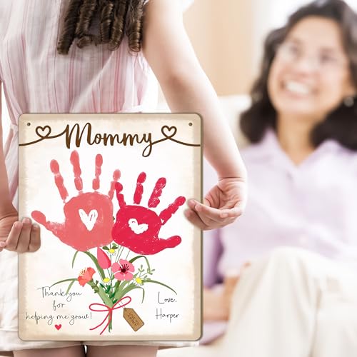 DIY Babys First Mothers Day Handprint Flowers Hanging Sign for Mom