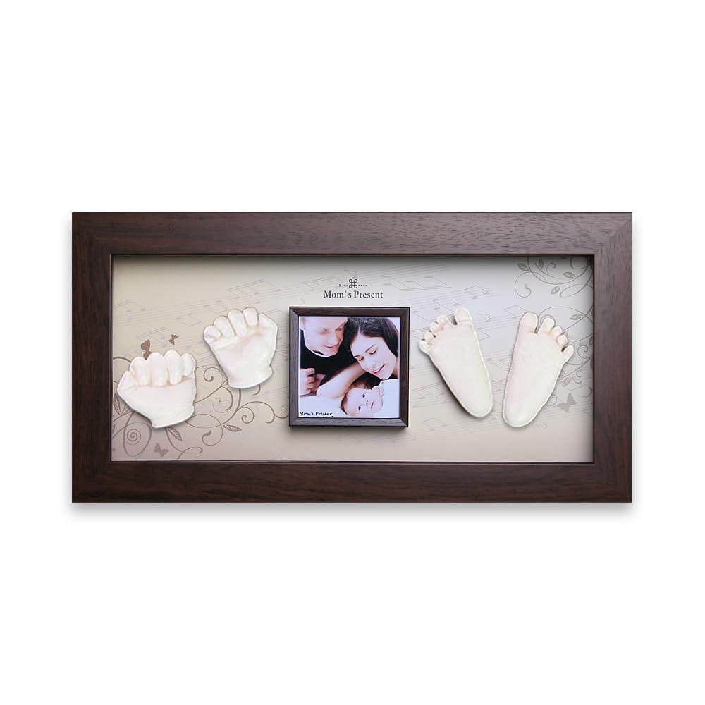 Momspresent Baby Hand Footprint Casting Kit with Brown Frame