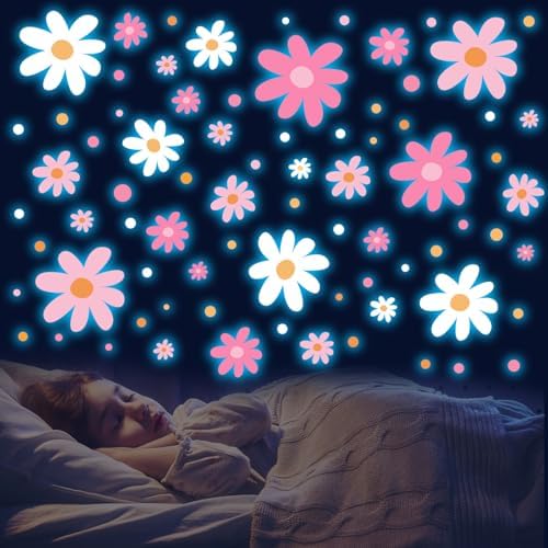 Glow in the Dark Daisy Wall Decals Set for Kids Rooms