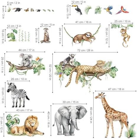decalmile Large Safari Animals Wall Stickers for Kids Room and Baby Nursery