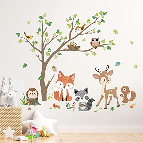 Decalmile Woodland Animals Tree Wall Decals