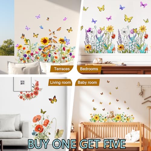 Buy One Get Five Boho Blue Flower Wall Decals