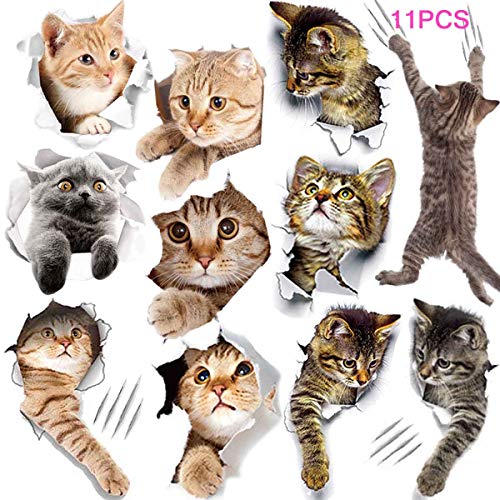 11PCS 3D Removable Cartoon Cat Wall Stickers for Decor