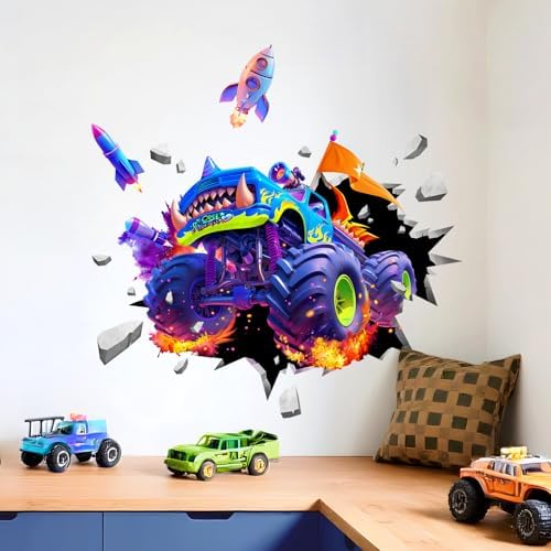 Supzone 3D Racing Truck Wall Decals for Kids