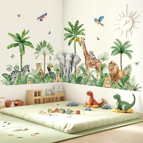 decalmile XXL Jungle Animals Wall Stickers for Kids Room and Nursery Decor