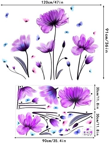 Purple Floral Wall Sticker Removable Butterfly Wall Decal for Nursery Bedroom Kids Room
