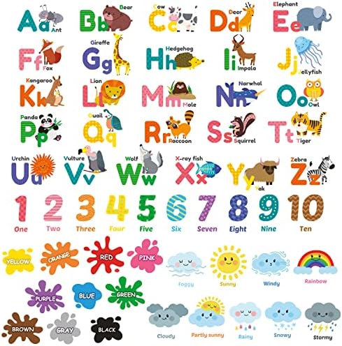 DECOWALL Animal Alphabet Numbers Wall Stickers for Kids Playroom Bedroom Nursery