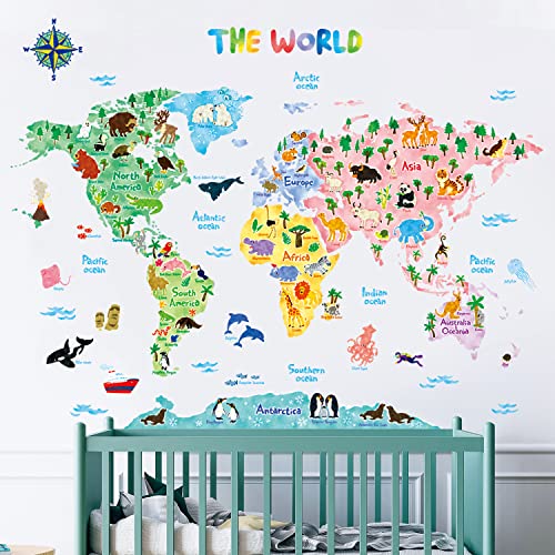 DECOWALL SG2-1615S Animal World Map Wall Stickers for Kids