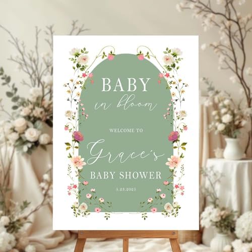 Personalized Green Arch Baby Shower Welcome Sign - Elegant Girl Entrance Decor
