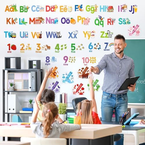 Alphabet Numbers Wall Decals for Kids Room Decor