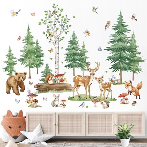 Wondever Large Pine Tree Forest Animals Wall Stickers
