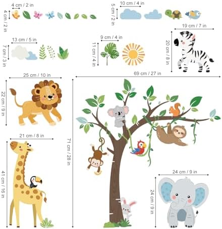 Jungle Animals Tree Wall Decals for Kids Room Decor