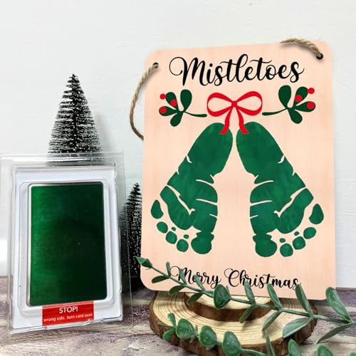 Babys First Christmas Mistletoe Footprint Hanging Sign