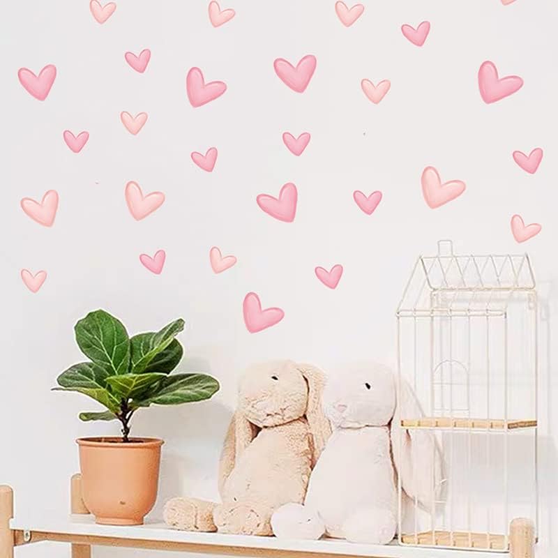 80PCS Pink Heart Wall Stickers for Room Decoration