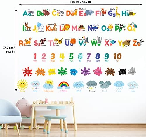 DECOWALL Animal Alphabet Numbers Wall Stickers for Kids Playroom Bedroom Nursery