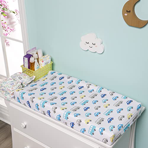 Everyday Kids 2 Pack Baby Changing Pad Covers for Boy - Yellow and Blue Cars Chevron Pattern