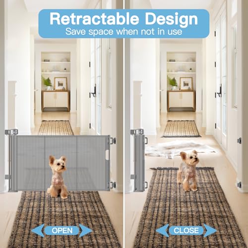 Narrow Baby Gate 24 Tall Retractable for Stairs and Doorways Gray